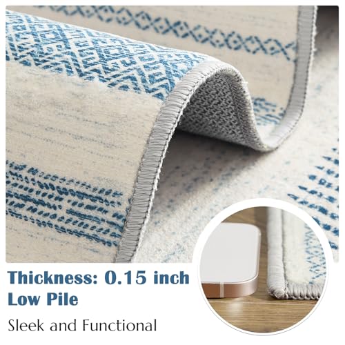 jinchan Runner Rug 2x5 Moroccan Boho Bohemian Hallway Area Rug, Blue Ivory