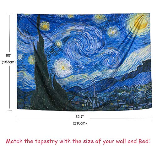 IcosaMro Starry Night Tapestry Wall Hanging, V. Gogh Art Wall Tapestries [60x82.7''][Double-Folded Hems]- Star Blanket Tablecloth for Bedroom, Dorm, College, Living Room, Blue