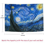 IcosaMro Starry Night Tapestry Wall Hanging, V. Gogh Art Wall Tapestries [60x82.7''][Double-Folded Hems]- Star Blanket Tablecloth for Bedroom, Dorm, College, Living Room, Blue
