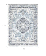 Area Rug 4×6, Vintage Boho Rug,Ultra-Soft Low Pile, Washable, Non Slip,Stain Resistant Printed Carpet for Living Room Bedrooms Playroom Office Kitchen, Light Blue