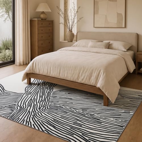 6x9 Ft Washable Area Rug, Black and Cream White Zebra Rug for Living Room