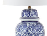 JONATHAN Y 29.5" Blue/White Ceramic Table Lamp for Living Room and Office, White Linen Drum Shade, Traditional Chinoiserie Ginger Jar Lamp, LED Bulb Included JYL3008A