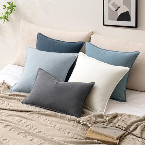26x26 Inch Set of 2 Euro Sham Decorative Linen Solid Throw Pillow Covers Boho Accent Farmhouse Pillowcases Modern Netural Home Decor for Bed Couch Sofa Living Room,Cream White