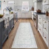 HUGEAR 2x6 Runner Rug Hallway Retro Light Blue Machine Washable Vintage Floral Low Pile Carpet Vacuumable Distressed Long Throw Rug Kitchen Bedroom Laundry Office Bathroom Non Slip Soft Lightweight