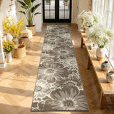 Findosom Hallway Runner Rug 2x10, Non Slip High-Low Textured Floral Washable Runner Rug with Rubber Backing, Boho Carpet Runner for Kitchen, Entryway, Bedroom, Laundry, Brown