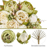 Mkono Peonies Artificial Flowers, 2 Packs 13 Stems Faux Peony Flowers Real Touch Fake Silk Bouquet for Arrangements Dining Table Centerpieces for Kitchen Bridal Wedding Party (2, New Green)