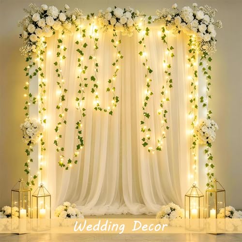 JMEXSUSS 33Ft Vines with Lights Battery Operated, 100 LED Ivy Vines with Fairy Lights Leaf with Remote for Bedroom Wall Classroom Dorm Wedding Birthday Party Decor(Warm White)