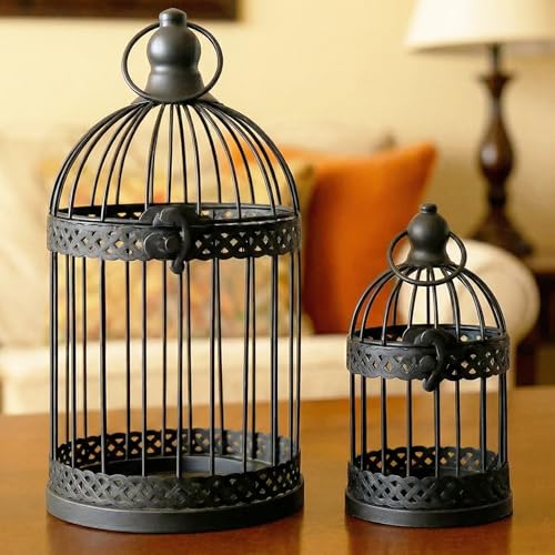 Vela Lanterns Decorative Bird Cage Candle Holders, Medium & Mini, Black