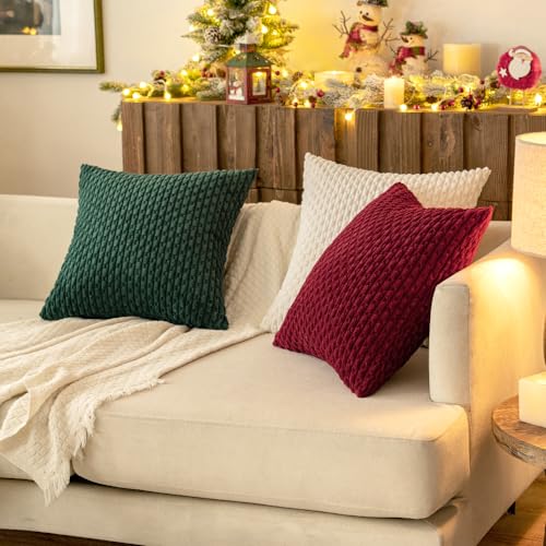 MIULEE Christmas Decorative Throw Pillow Covers 18x18 Burgundy Textured
