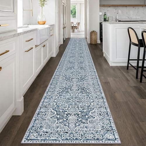 Vintage Extra Long Runners for Hallways 2.6x18ft Washable Blue White