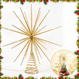 13.7 Inch Gold Christmas Tree Topper - 3D Burst Gold Tree Topper, Exploding Star Christmas Tree New Year Holiday Tree Decoration