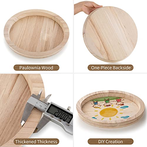 Hanobe Unfinished Round Wooden Craft Trays for DIY, 2PC Decorative Plate