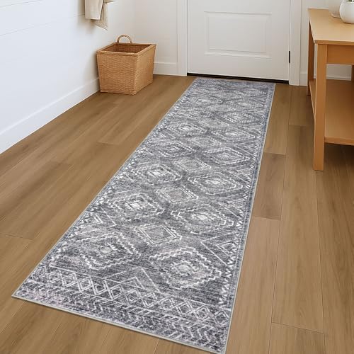 Washable Runner Rug 2x7 ft Non-Slip Hallway Runners, Grey