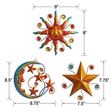 Limygus Metal Wall Art Sculpture, Set of 3 - Celestial Wall Decoration - Sun Moon Star Decorative Silhouette - Waterproof Wall Hanging Decor for Home Office, Bedroom, Bathroom, Living Room