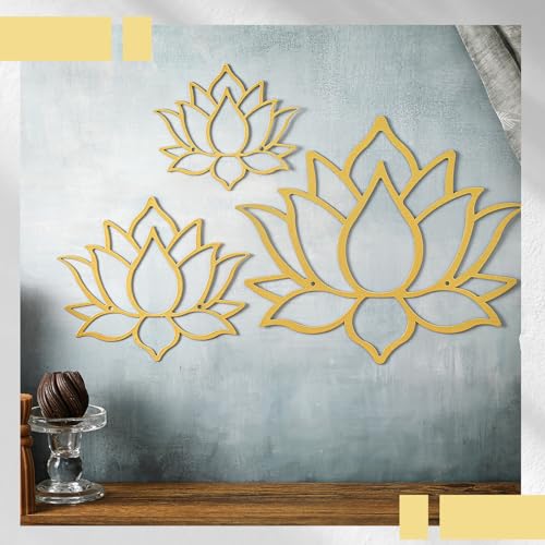 Ferraycle 3 Pieces Metal Lotus Flower Wall Decor Metal Zen Lotus Flower Wall Art Inhale Hollow out Signs Hanging Silhouette Exhale for Bedroom Bathroom Kitchen Garden Hotel Decorations (Bronze)