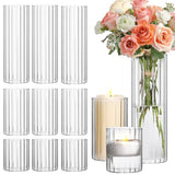 ComSaf Glass Cylinder Vases Pack of 12, Clear Ribbed Bud Vases for Centerpieces Weeding Decoration, 4 inch 6 Inch 10 Inch Tall Clear Flower Vases in Bulk, Hurricane Candle Holder for Party Home Decor