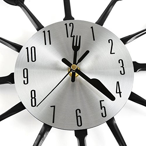 16 Inch Cutlery Kitchen Wall Clock - Silent Non-Ticking, Battery Operated, Fork & Spoon Design for Home, Dining Room Decor, for Mom, Wife, Cooking Lovers