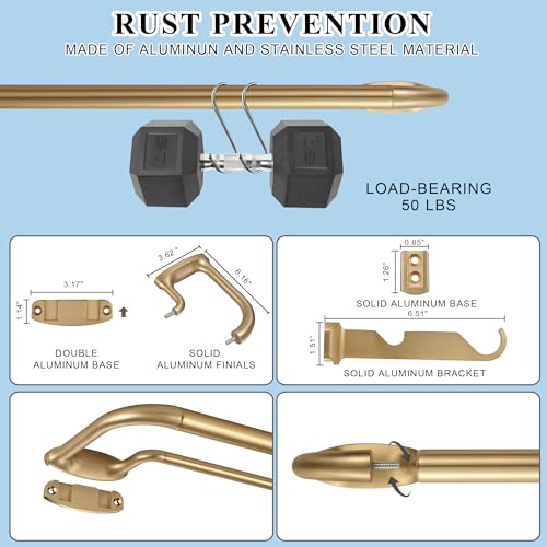 Double Curtain Rods, Wrap Around Curtain Rod for Windows, Internal Splicing 1'' Front and 5/8'' Back Adjustable Curtain Rod with Aluminum Finials and Brackets (Warm Gold, 28-86")