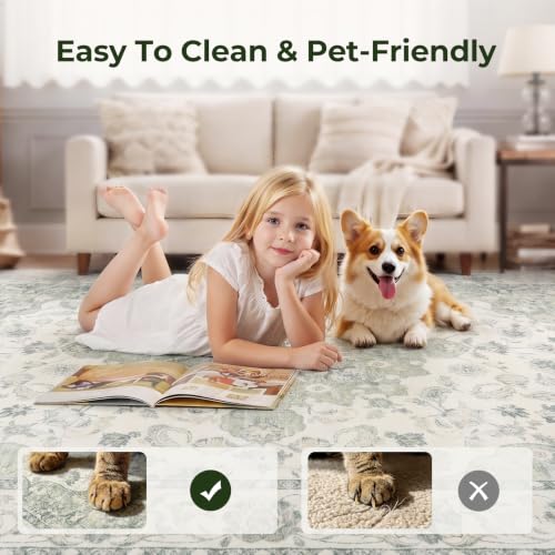 2x8 Non-Slip Runner Rug, Sage Green Vintage Distressed