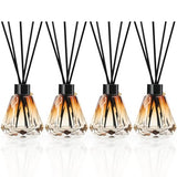 Reed Diffuser Set - 4 Empty Bottles with 20 Sticks, Delicate Gold Leaf Decor, Glass Fragrance Diffuser with Lids for Home, Bathroom | Refillable, Diamond Style (4 PCS Black)
