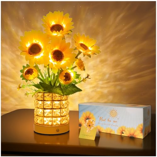 Sunflower LED Lamp,USB Rechargeable Touch Night Light, 3 Color Stepless Dimmable,Small Battery Flower Decor for Bedroom, Restaurant, Bar – Birthday, Mother’s Day,Wedding Gifts for Women,Mom