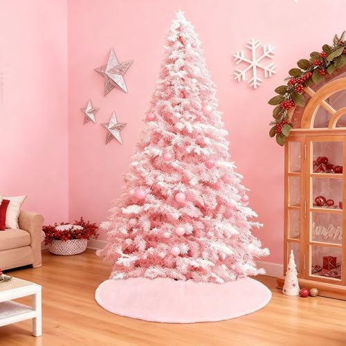 Christmas Tree Skirt 36 inch Faux Fur Pink Tree Skirt Xmas Decorations