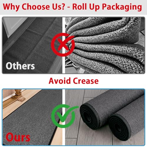 8ft Natural Jute Hallway Runner Rug Non Slip Washable, Rubber Backed Long Black Indoor Entryway Runner, Absorbent Kitchen Carpet Sink Rug