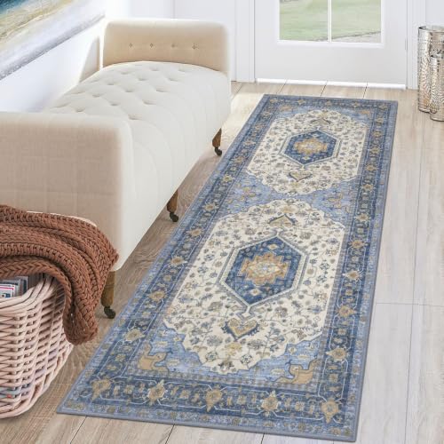 Runners for Hallways 2x6 Blue Brown Vintage Floral Washable Runner