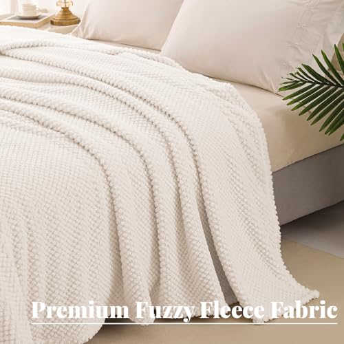 Whale Flotilla Extra Large Fuzzy Fleece Throw Blanket for Couch, 50x70 Inch Fluffy Warm Soft Jacquard Blankets for All Season, Lightweight and Cozy, Ivory
