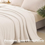 Whale Flotilla Extra Large Fuzzy Fleece Throw Blanket for Couch, 50x70 Inch Fluffy Warm Soft Jacquard Blankets for All Season, Lightweight and Cozy, Ivory
