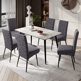 Genina Waterproof Dining Room Chair Covers Stretch Parsons Chair Slipcovers for Dining Room Kitchen Chair Protector Cover, Removable, Washable (4, Flower Pattern-Dark Gray)