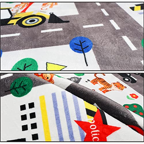 5x7ft Kids Town Road Play Rug - Car Playmat, Kids Rugs for Playroom Car Mat Town City Road Traffic Rugs, Extra Large Boys Kid Cars Track Play Rug (Style Five, 78.7X 59 INCH)