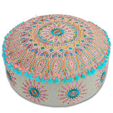 Mandala Life ART Moroccan Large Floor Pillow Cover with Tassels and Ponpon Bedroom Décor Round Pouf Ottoman Boho Chic Seating Area Beanbag