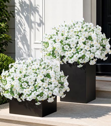 Artificial Flowers for Outdoors Decoration, 20 Bundles White Faux Morning Glory with Eucalyptus Look Real UV Resistant Fake Plants Silk Flowers for Outside Yard Gardens Porch Patio Planter Home Urn