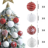 Christmas Tree Ball Ornament Set 16pcs 80mm/3.15inch Red White Glittering Shatterproof Foam Christmas Ball Ornaments Xmas Tree Decor Holiday Decoration