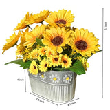 Artificial Flowers Fake Sunflowers in Pot, Faux Silk Flowers Floral Table Centerpiece Decoration, Rustic Potted Greenery for Farmhouse Home Décor