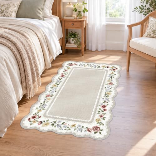 HAOYUNLAI Washable 2x3 Entryway Scalloped Area Rug Low‑Pile Floral Carpet
