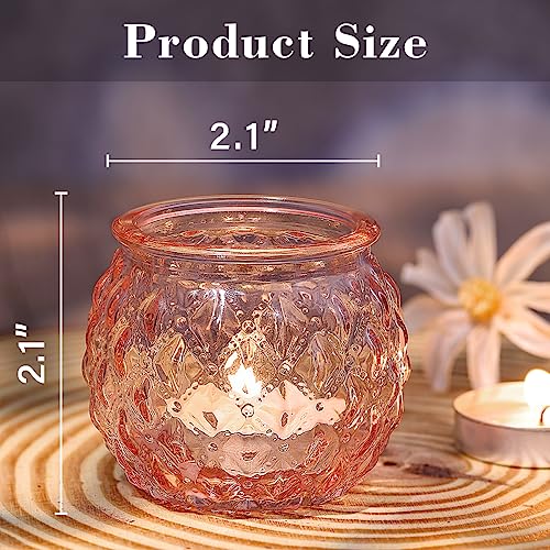 24 Pcs Pink Votive Candle Holders Round Glass Candle Holders Bulk