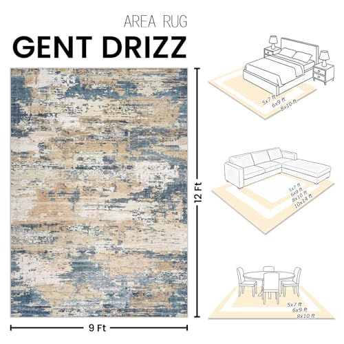 9x12 Area Rugs for Living Room Large Washable Abstract Rug Brown/Blue
