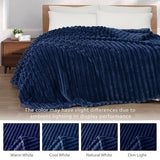 Exclusivo Mezcla Fleece Throw Blanket for Couch, Super Soft Striped Jacquard Bed Blanket, Lightweight Fuzzy Cozy for All Seasons, 50x60 Inches, Navy Blue