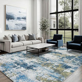 5x7 Area Rugs for Living Room: Washable Soft Blue Abstract Bedroom Carpet