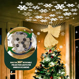 Christmas Tree Topper Lighted with 6 Projection Modes, Gold Christmas Angel Tree Topper Built-in LED Rotating Light, 3D Glitter Projector for Party Holiday Christmas Decoration Gifts
