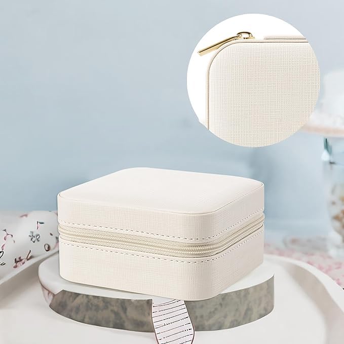 Organizer Jewelry Box - Small Travel Display Case for Girls Women Gift Rings Earrings Necklaces Storage,White