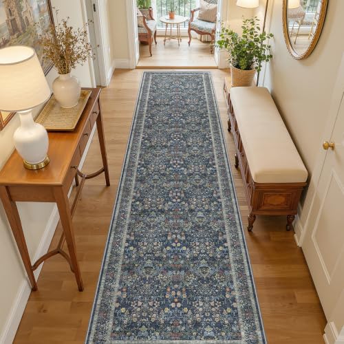 2x8 Runner Rug, Navy Blue Rug Floral Rugs for Entryway, Navy