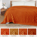 Exclusivo Mezcla Fleece Throw Blanket for Couch, Super Soft Striped Jacquard Bed Blanket, Lightweight Fuzzy Cozy for All Seasons, 50x60 Inches, Burnt Orange
