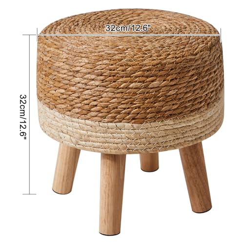 YMYNY Foot Stool,12.6"Round Small Ottoman, Natural Seagrass Hand Weave