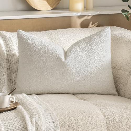 MIULEE Textured Boucle Lumbar Pillow Cover for Bed 16x24 White