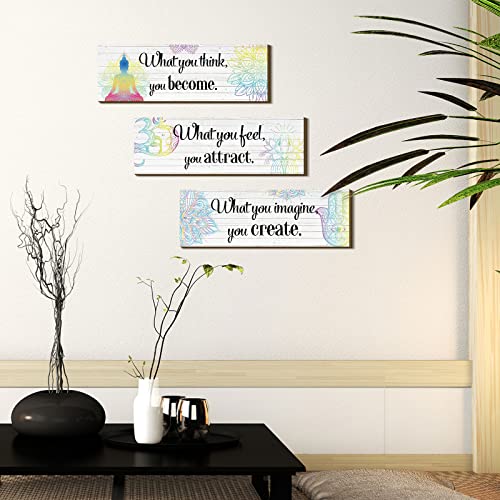 Yerliker 3 Buddha Decor Buddha Wall Art Meditation Room Chakra Decor for Bedroom Zen Quotes Wall Decoration Spiritual Gift Hanging Buddhism Spa Room Decoration Yoga Art for Women(White)