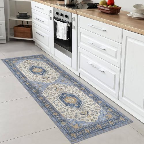 Runners for Hallways 2x6 Blue Brown Vintage Floral Washable Runner
