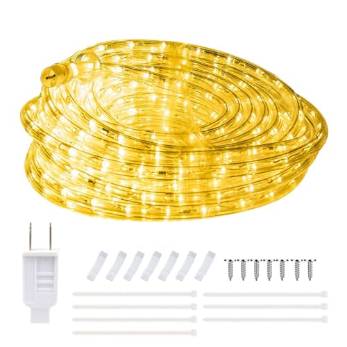 20ft 3000k LED Rope Lights, IP65 Waterproof Connectable 144LED Warm White Rope Lighting, Flexible Plug-in String Lights for Camping Outdoor Indoor Patio Christmas Halloween Party Decoration